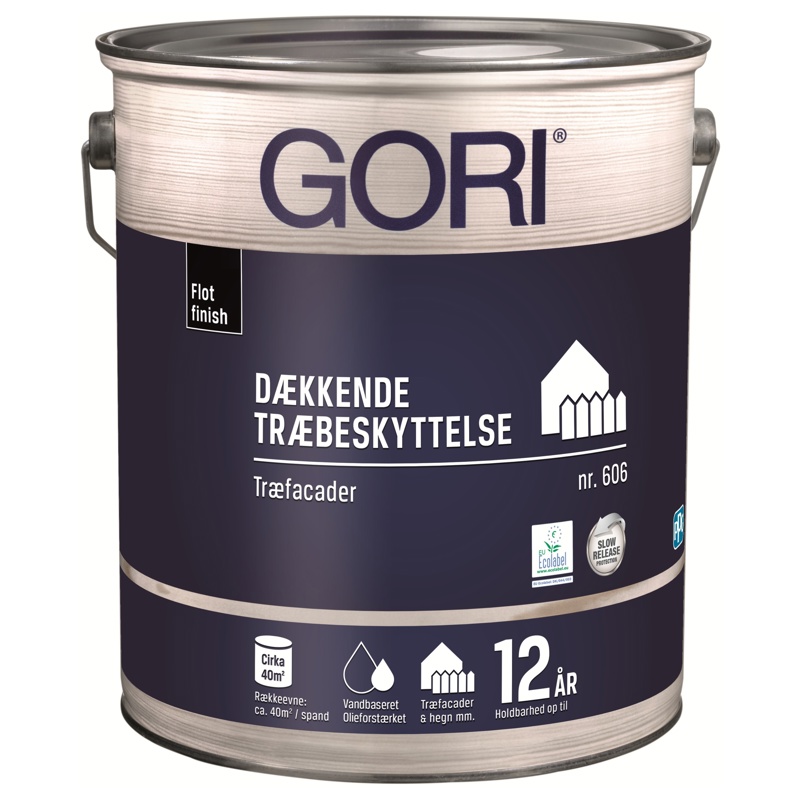 GORI 606, Dækkende træbeskyttelse, træfacader, kulsort, 5 L