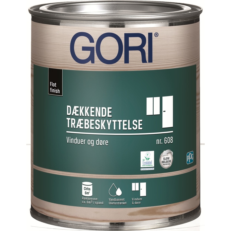 GORI 608, Dækkende træbeskyttelse, vinduer og døre, renhvid, 0,75 L