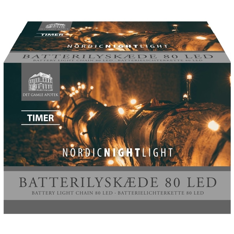 Batteri-lyskæde, 3,95 m, 80 LED