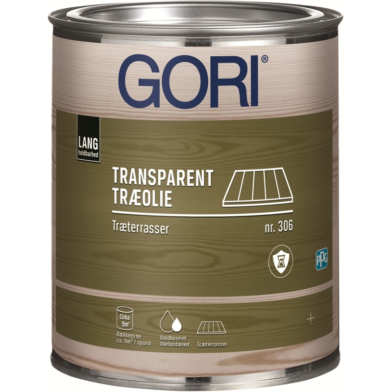 GORI 306, Transparent træolie, træterrasser, farveløs, 750 ml