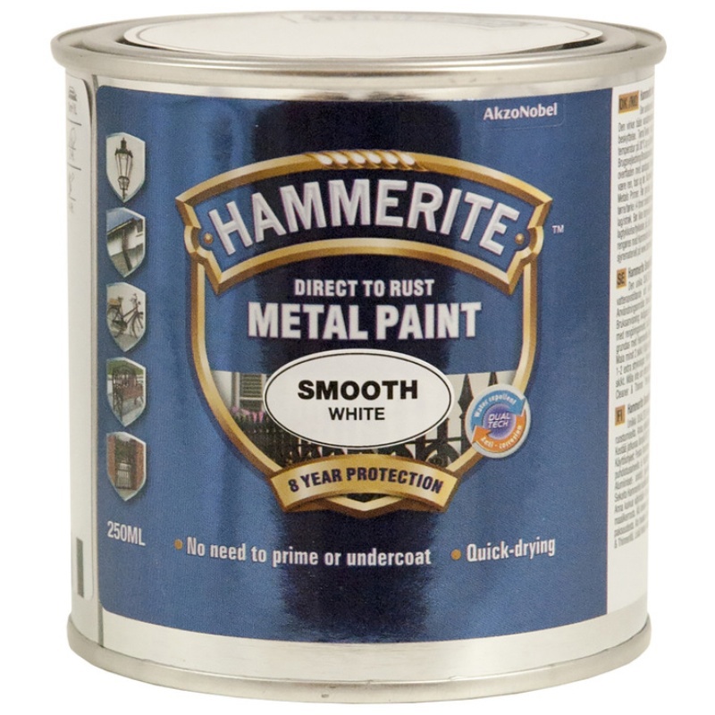 Hammerite, Metalmaling, Direct to Rust, Smooth, hvid, 250 ml
