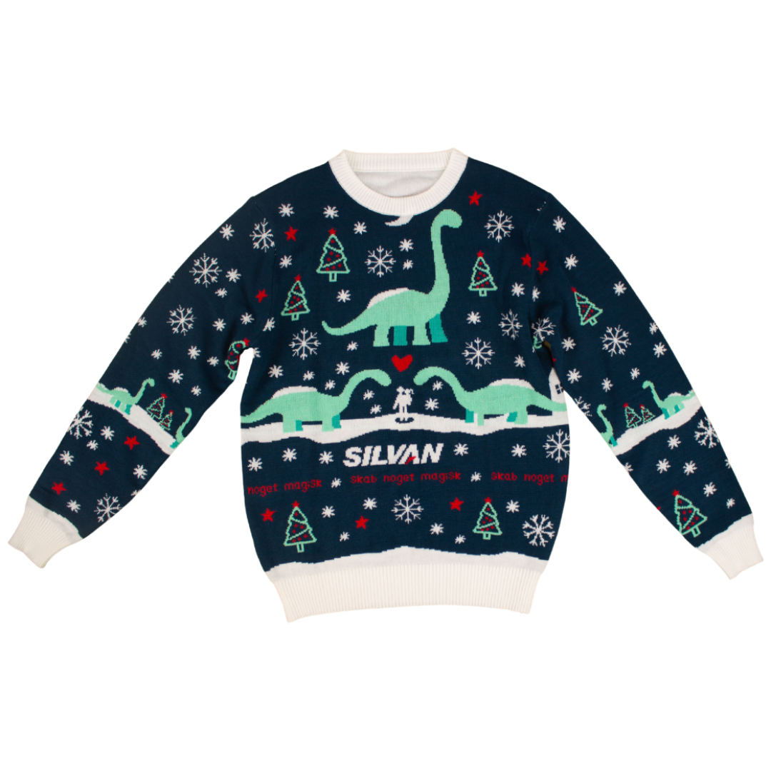 Julesweater t/børn, Dino, blå, 116/128 - Silvan