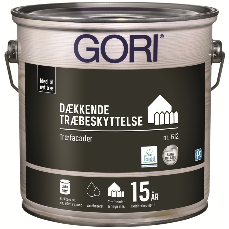 GORI 612, Dækkende træbeskyttelse, træfacader, kulsort, 2,5 L