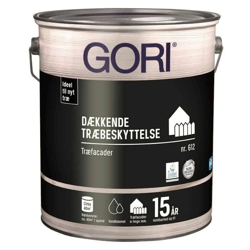 GORI 612, Dækkende træbeskyttelse, træfacader, kulsort, 5 L