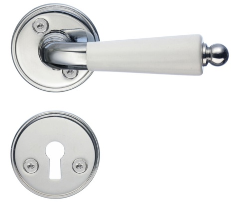 Beslagsboden, Dørgreb, poleret krom/hvid, Ø22 mm