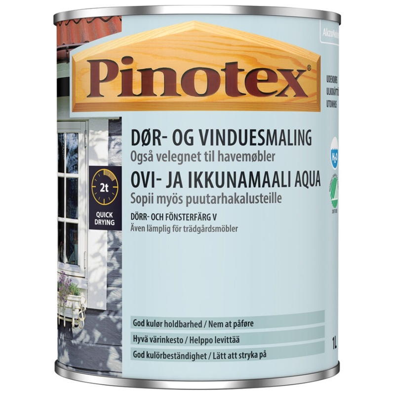 Pinotex, Dør- og vinduesmaling, renhvid, 1 L