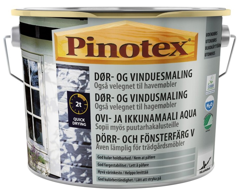Pinotex, Dør- og vinduesmaling, renhvid, 2,5 L