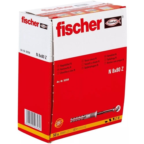 Fischer, Sømplugs med skrue, N-S, 8x80 mm, 50 stk.