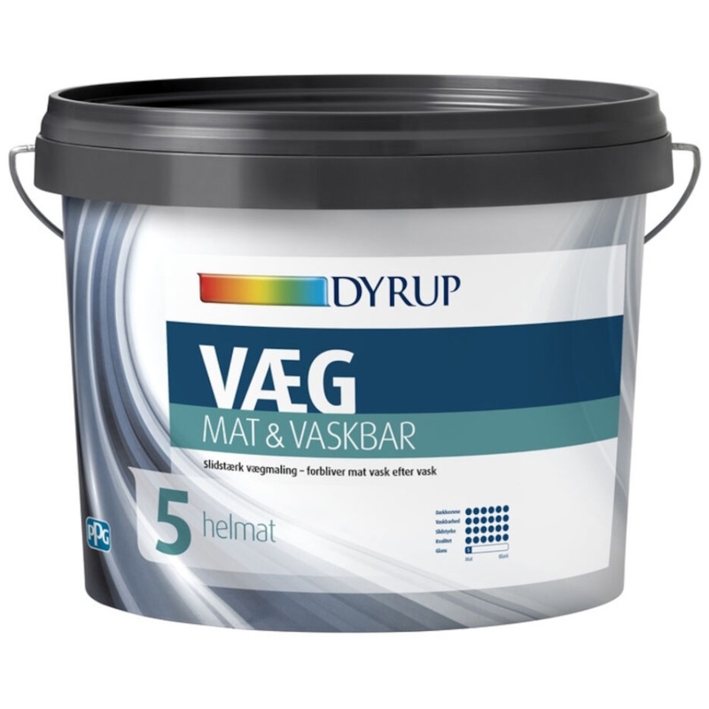 Dyrup, Væg Mat & Vaskbar, hvid, glans 5, 9 L