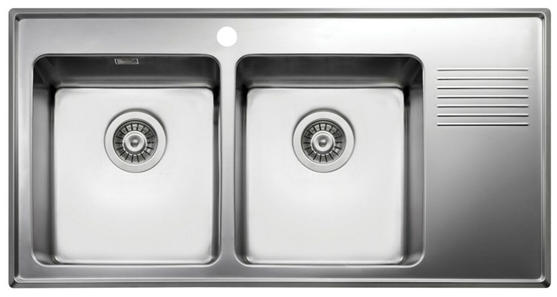 Intra Juvel, Køkkenvask m/bakke og 2 kummer, OMNIA97DLF, børstet stål, 970x510 mm
