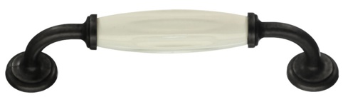 Beslagsboden, Bøjlegreb, sort zink/hvid keramik, 128 mm