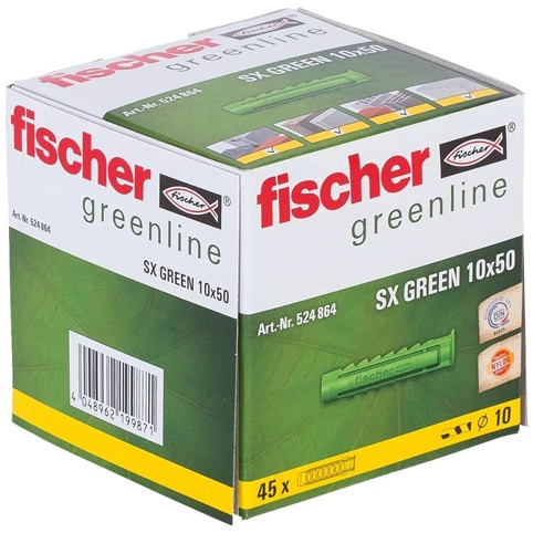Fischer, Murstens- og betonplugs med krave, SX Green, 10x50 mm, 45 stk.