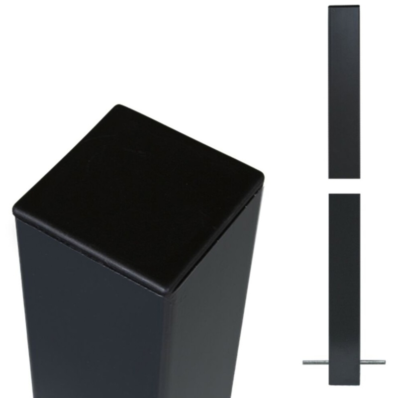 Plus, Stålstolpe, 8x8x186 cm, varmgalvaniseret, sort