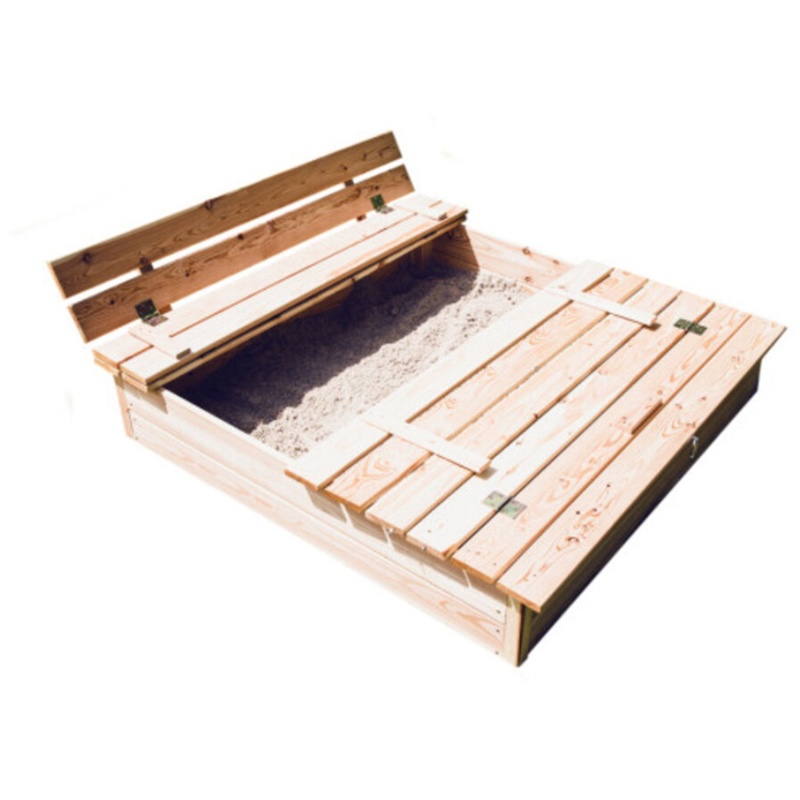 Sandkasse m/bænk og låg, 120x120 cm, ubehandlet