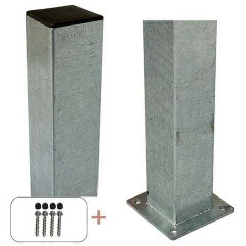 Plus, Stålstolpe m/fod, 80x80 mm, varmgalvaniseret