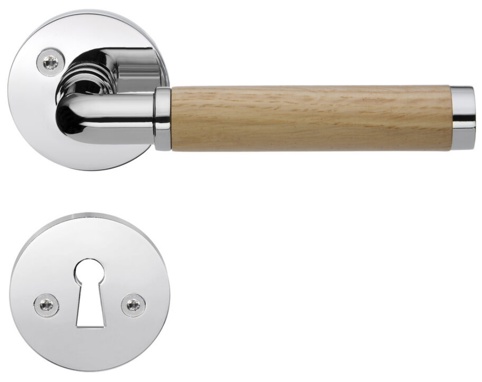 Beslagsboden, Dørgreb, Design, poleret krom/egetræ, Ø19 mm