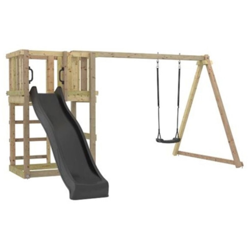 Plus, Legetårn m/gyngemodul og grå rutsjebane, 375x375x194 cm