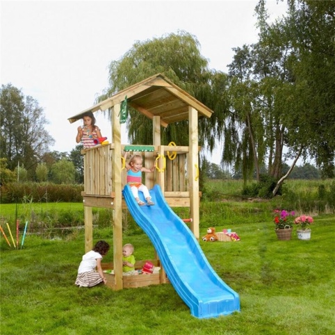 Jungle Gym Casa 2.1, Legetårn m/blå rutsjebane, 114x296x277 cm