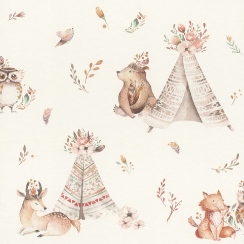 Rasch, Tapet, dyr og tipier, beige