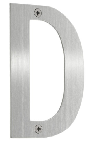 Beslagsboden, Husbogstav D, børstet stål, 120 mm