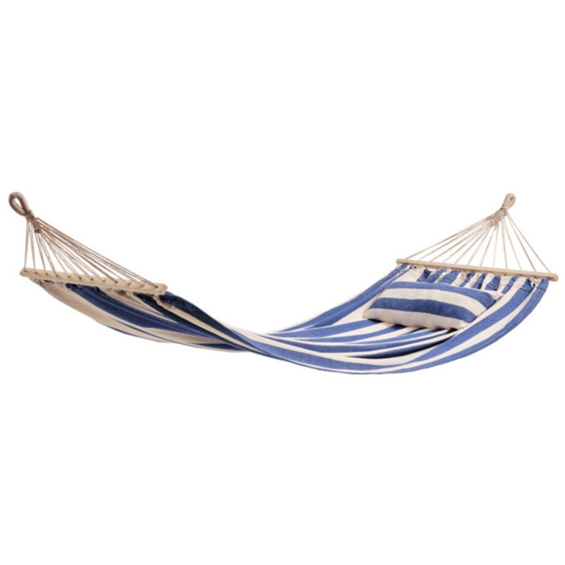 Hængekøje, m/pude, blå/hvid