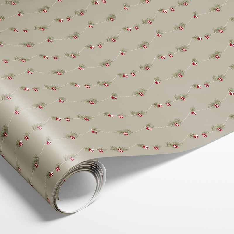 Gavepapir m/flag og julehjerter, 5 m