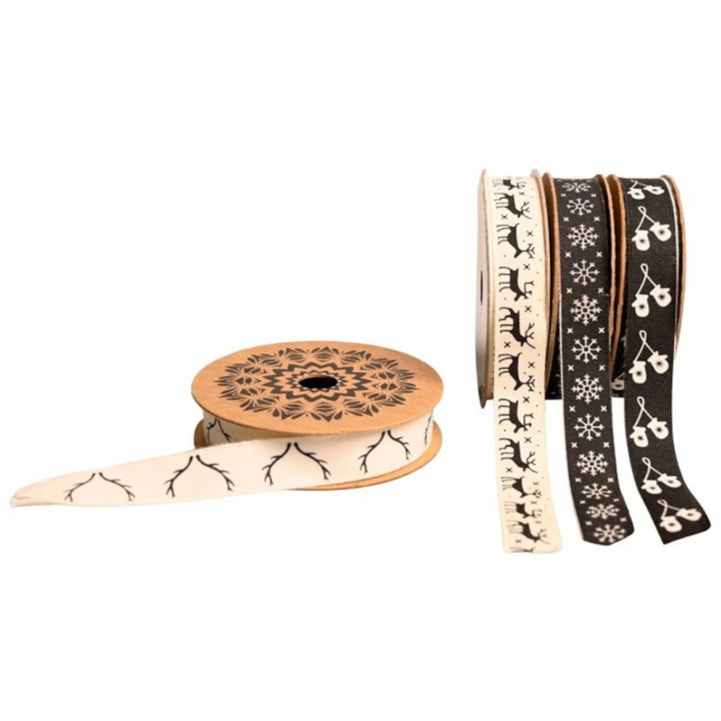 Gavebånd, creme/mørkegrå, 5 m