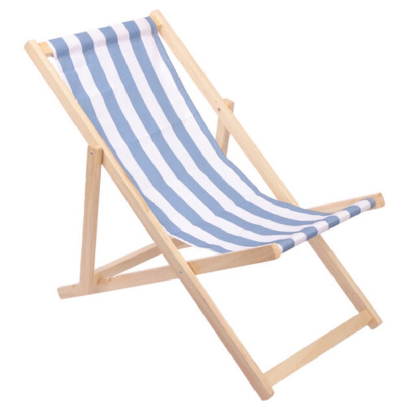 Strandstol, blå/hvid
