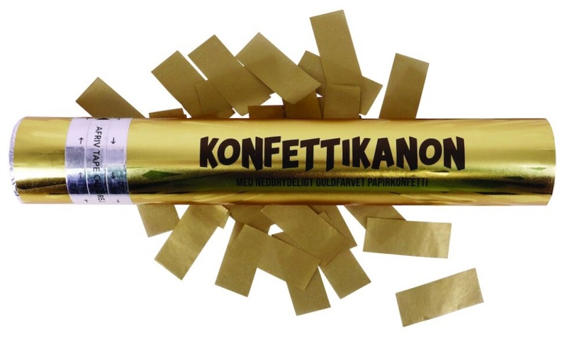 Konfettikanon, guld, 30 cm