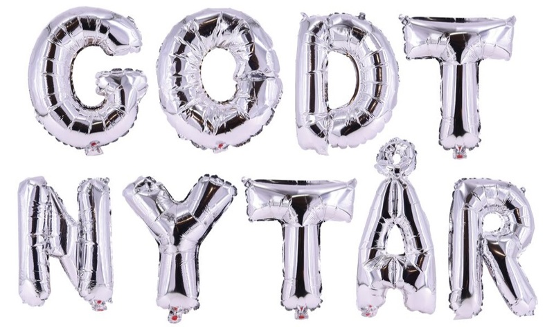 Folieballoner, Godt nytår, sølv, 35 cm