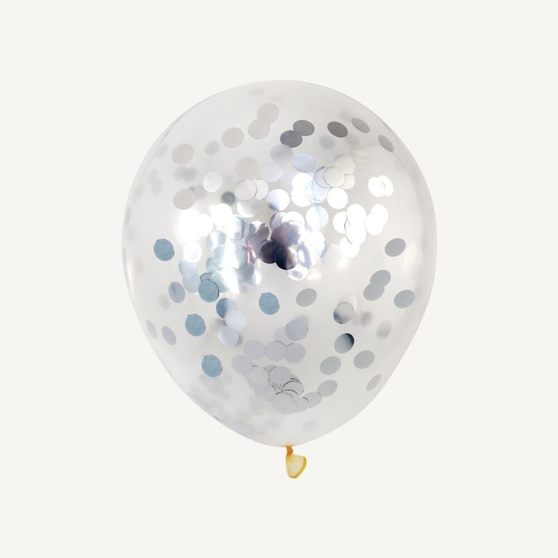 Konfettiballoner, sølv, 5 stk.