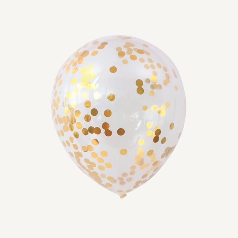 Konfettiballoner, guld, 5 stk.