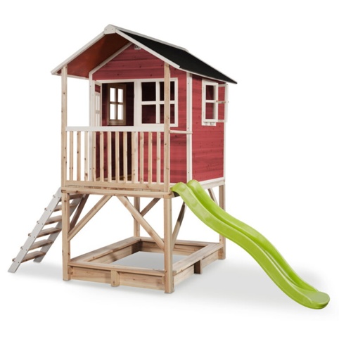 Exit Toys Loft 500, Legetårn m/grøn rutsjebane, rød, 329x190x253 cm