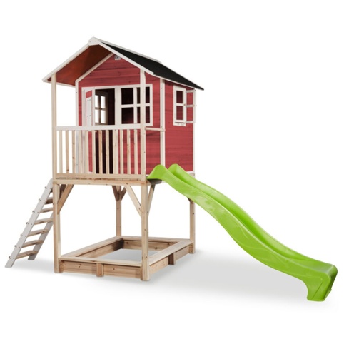 Exit Toys Loft 700, Legetårn m/grøn rutsjebane, rød, 391x190x269 cm