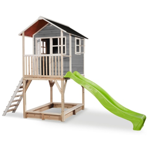 Exit Toys Loft 700, Legetårn m/grøn rutsjebane, grå, 391x190x269 cm
