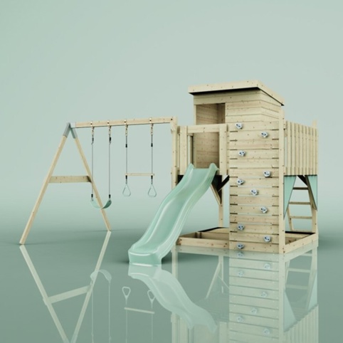 PolarPlay Bjørn, Legetårn og grøn rutsjebane, 396x415x261 cm