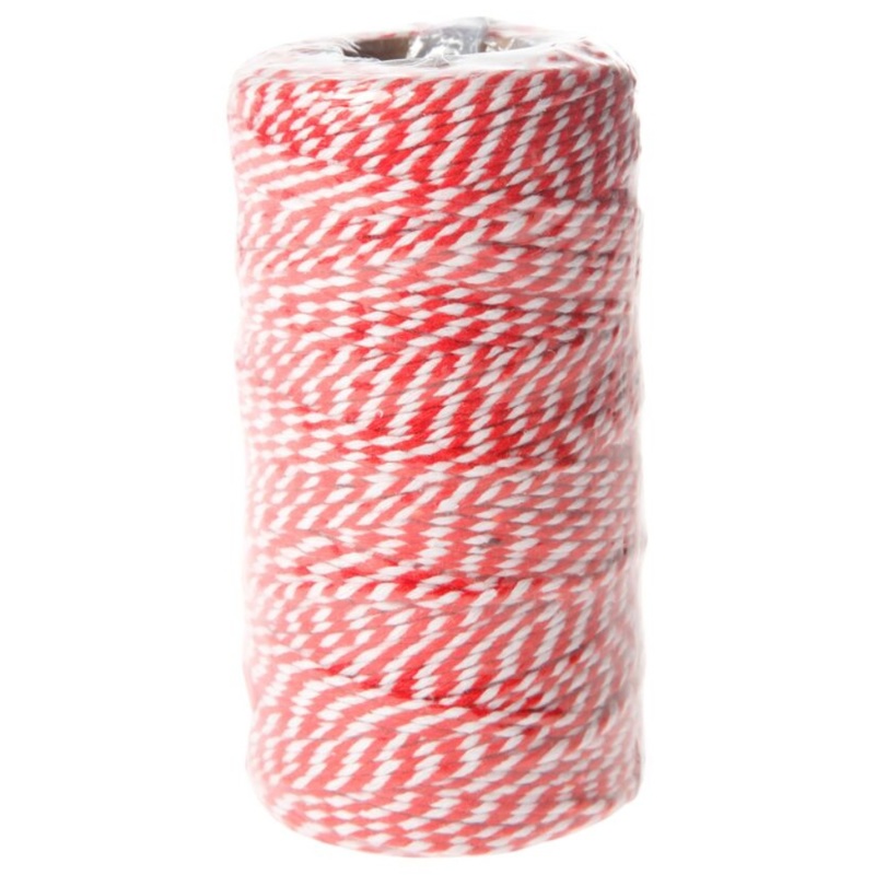 Bomuldssnor, rød/hvid, 100 m