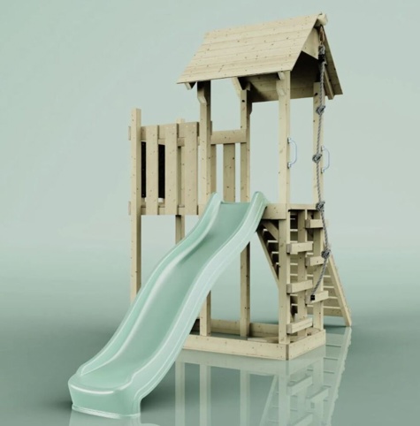 OutdoorToys Tromso, Legetårn m/mintgrøn rutsjebane, 170x357x273 cm