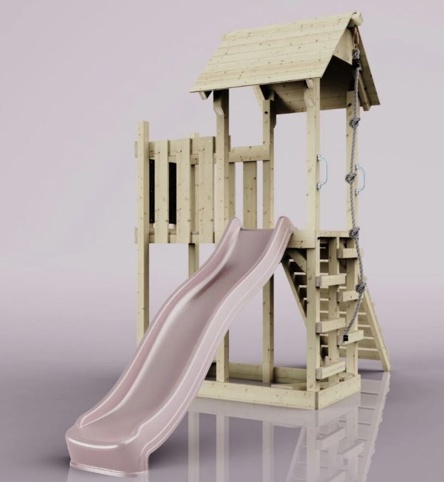 OutdoorToys Tromso, Legetårn m/lyserød rutsjebane, 170x357x273 cm