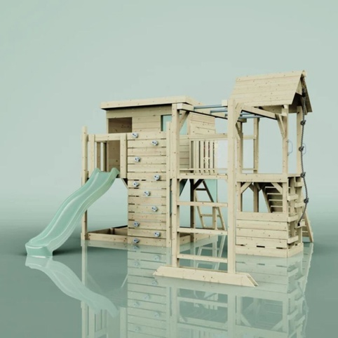 OutdoorToys Isak, Legetårn m/mintgrøn rutsjebane, 444x406x274 cm