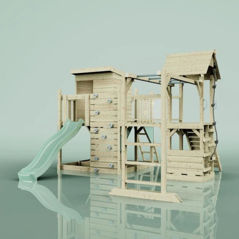 OutdoorToys Joost, Legetårn m/mintgrøn rutsjebane, 444x406x274 cm