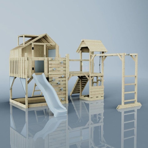 OutdoorToys Luna, Legetårn m/blå rutsjebane, 444x406x291 cm