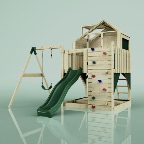 OutdoorToys Madita, Legetårn m/gyngemodul og mintgrøn rutsjebane, 308x415x292 cm