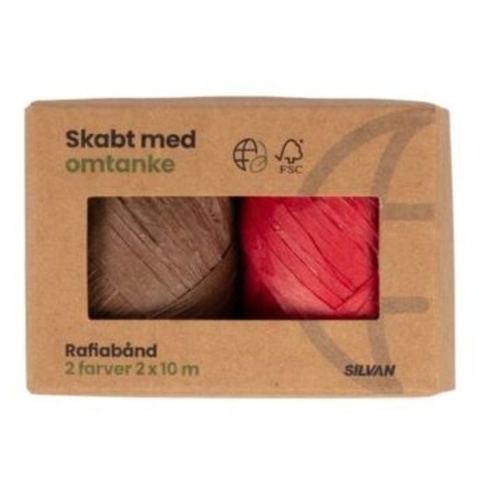 Skabt med omtanke, Raffiabånd, hvid/rød, 10 m