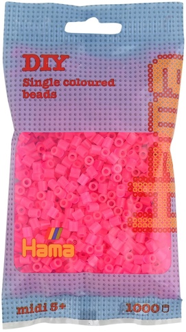 Hama, Perler, midi, neon fuschia, 1.000 stk.