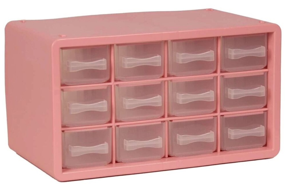 Raaco, Opbevaringsboks m/12 skuffer, pink - Silvan