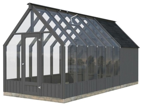 Drivhus m/redskabsskur, Emilia, grå, 12,2 m²