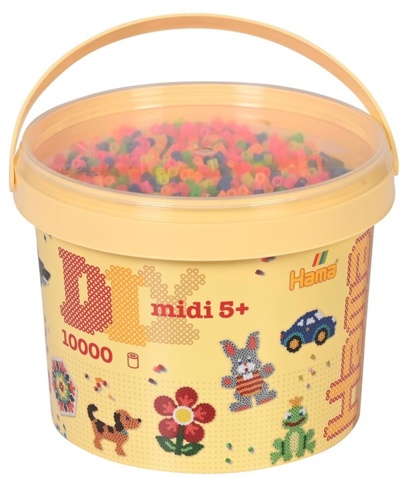 Hama, Perler i spand, midi, mix 51 (neon), 10.000 stk.