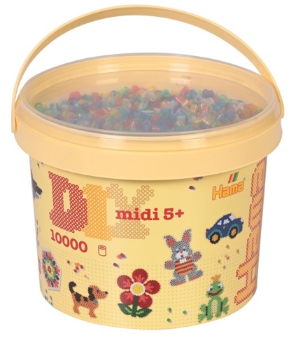 Hama, Perler i spand, midi, mix 54 (transp. glitter), 10.000 stk.