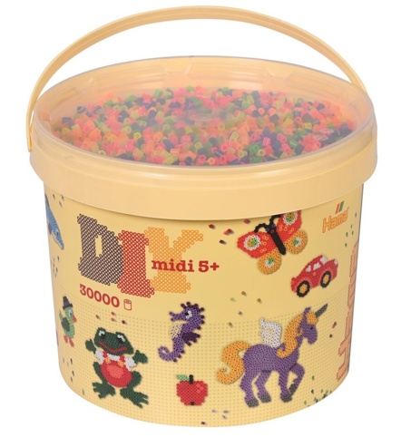 Hama, Perler i spand, midi, mix 51 (neon), 30.000 stk.